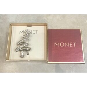 VTG Monet Christmas Tree Brooch Pin Zig Zag Modernist Ice Rhinestone Estate NIB